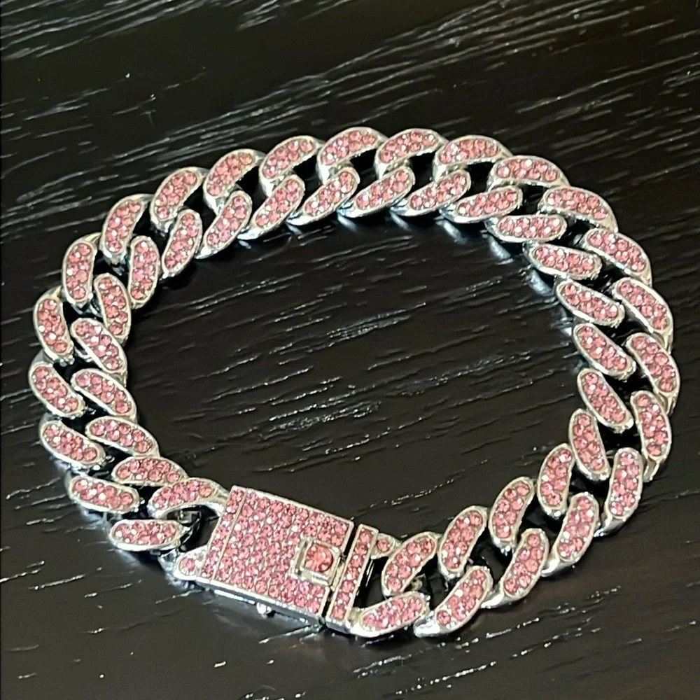 Pink rhinestone Cuban chain bracelet-NWT